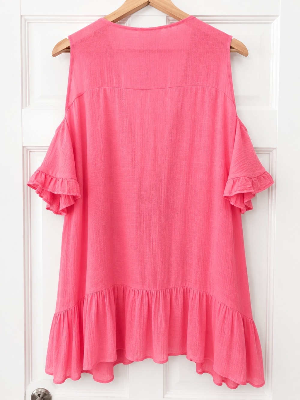 India Boutique Coral Pink Cold-Shoulder Coverup w/Multicolor Crochet & Tassels - Picture 4 of 5